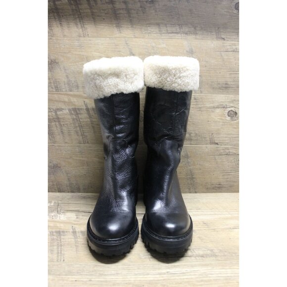 Mark Fisher‎ women's sheepskin trim leather fold over top chunky lug sole boots - Picture 14 of 14